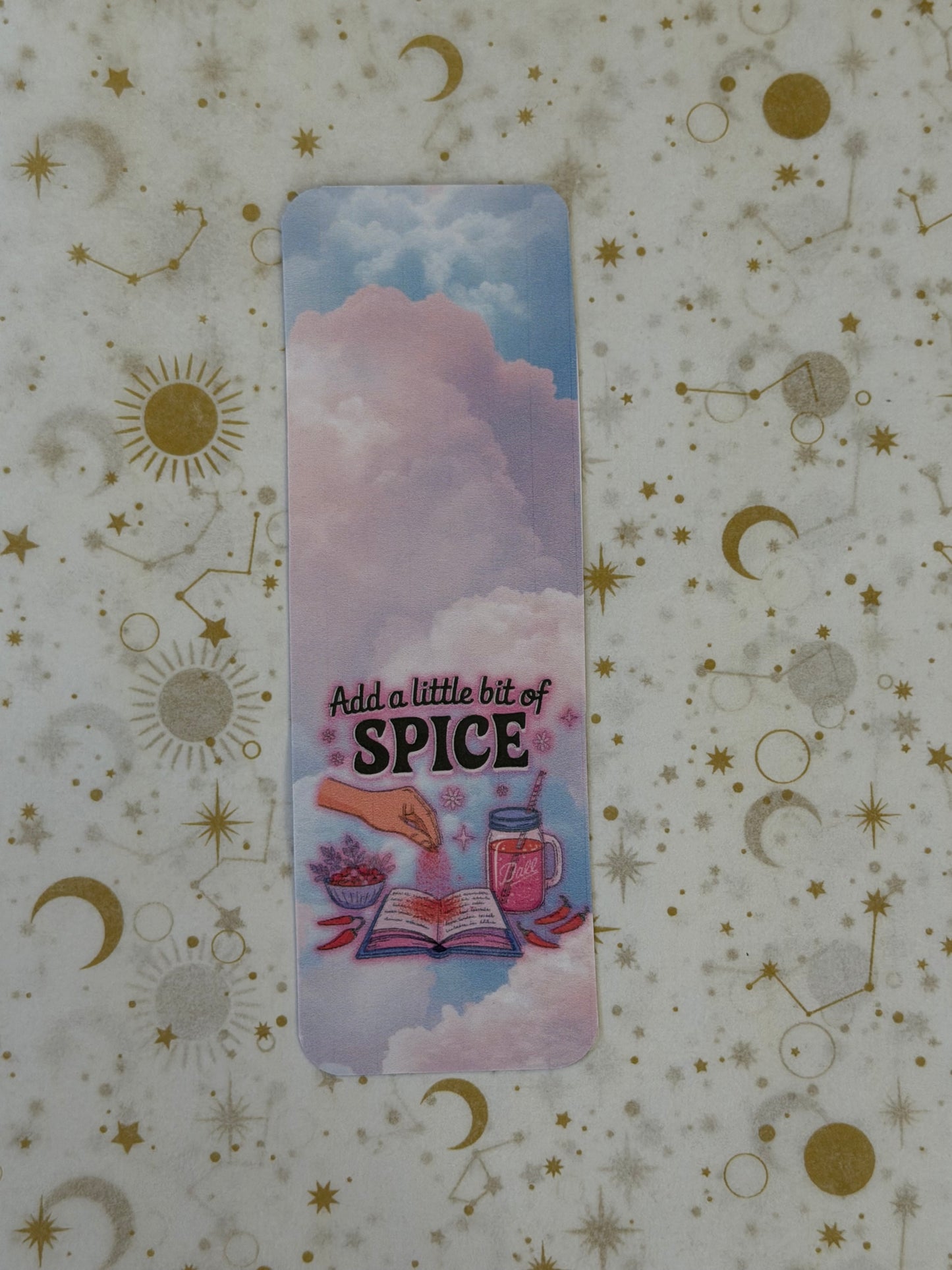 Soft Daydreams Collection Add A Little Spice Bookmark | Cloud Bookmark | Book Lover Gift | Cozy Reader Bookmark | Laminated Bookmark