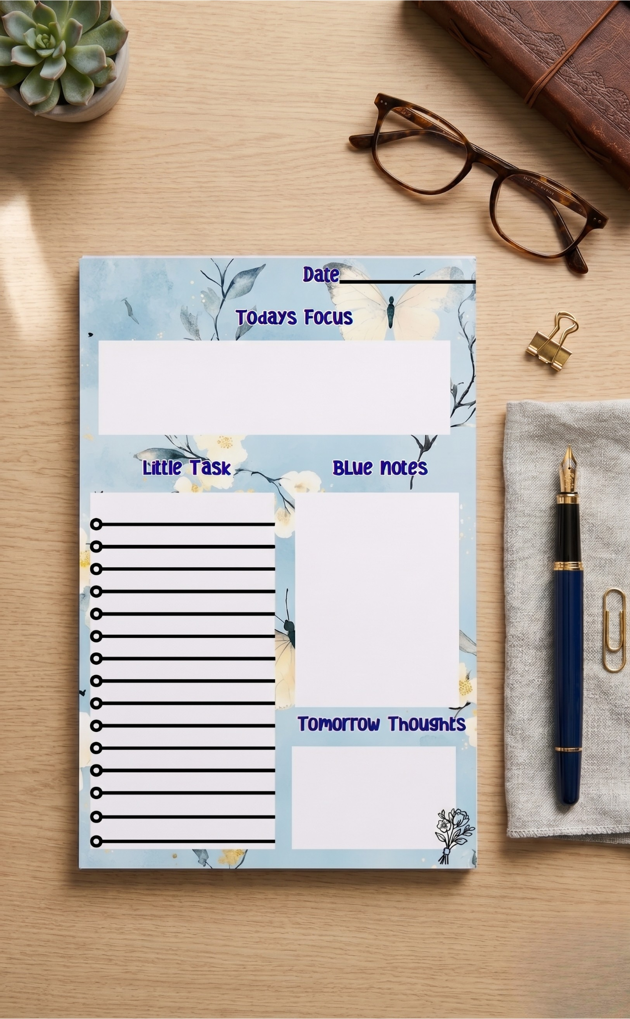 Bluebell Dreams Daily Planner Tear-Away Pad | 5.5x8.5 Desk Planner | To-Do List Notepad | Gift for Her | Tanaya Moon Collective