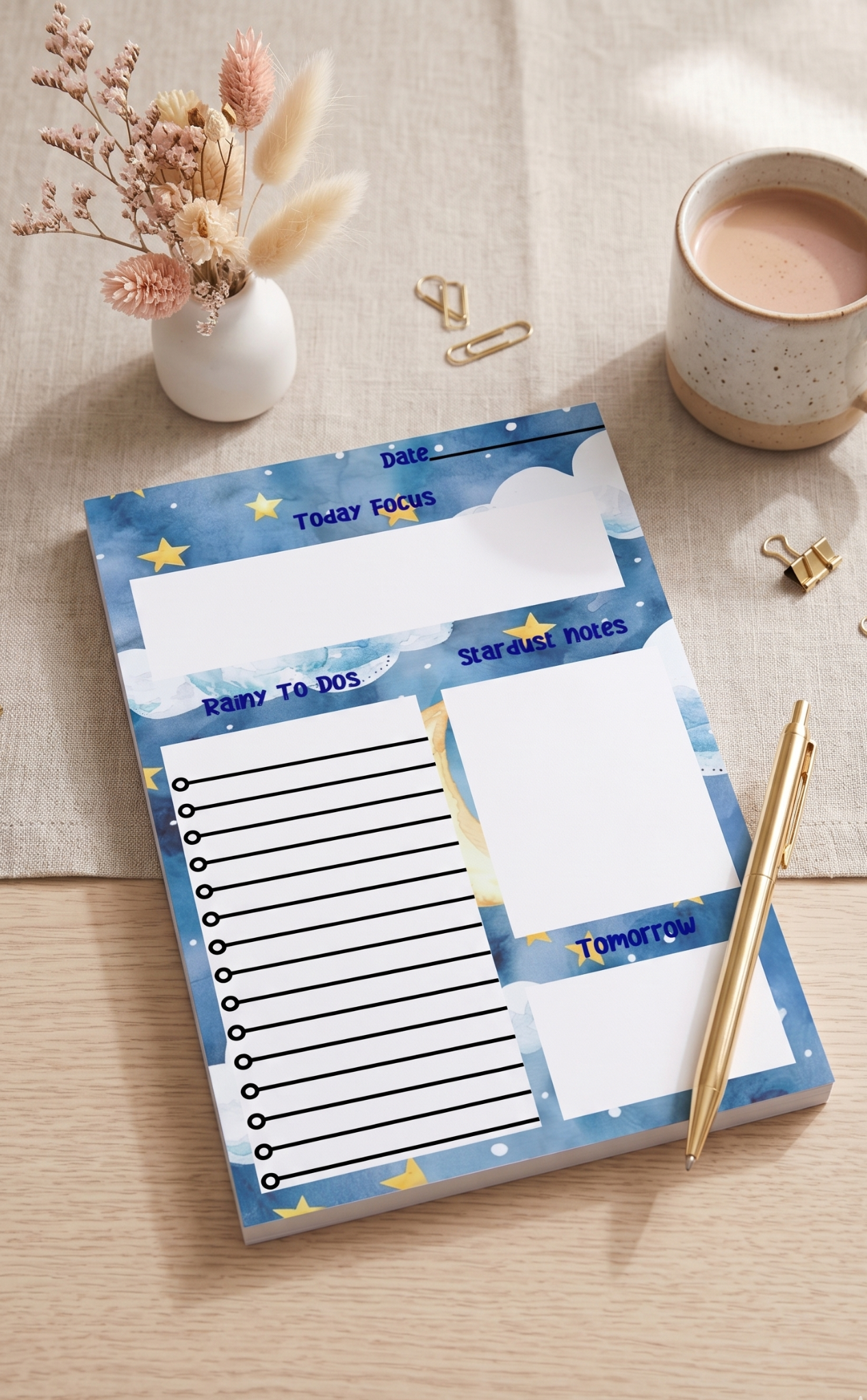 Moonlit Stardust Daily Planner Tear-Away Pad | 5.5x8.5 Desk Planner | To-Do List Notepad | Gift for Her | Tanaya Moon Collective