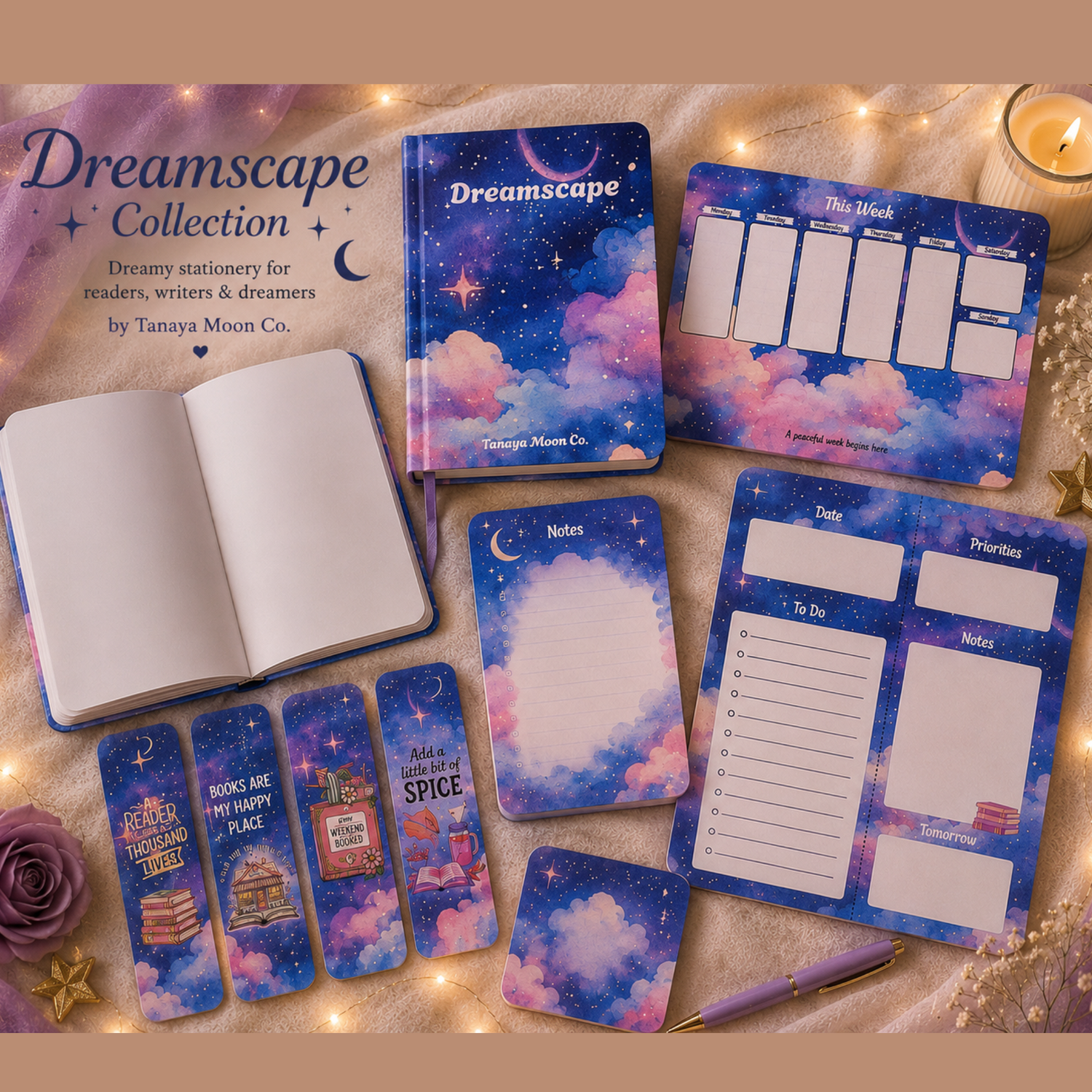 Dreamscape Collection | Galaxy Celestial Blue Stationery | Planners Notepads & Bookmarks