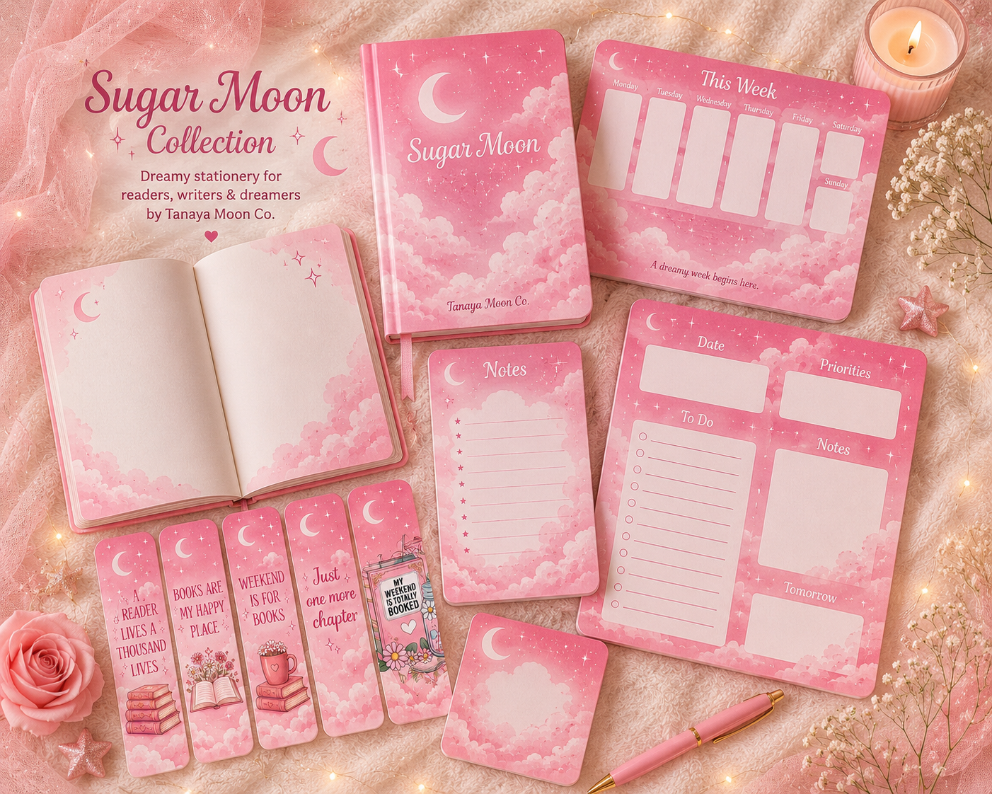 Sugar Moon™ Collection | Dreamy Pink Celestial Stationery & Book Lover Gifts