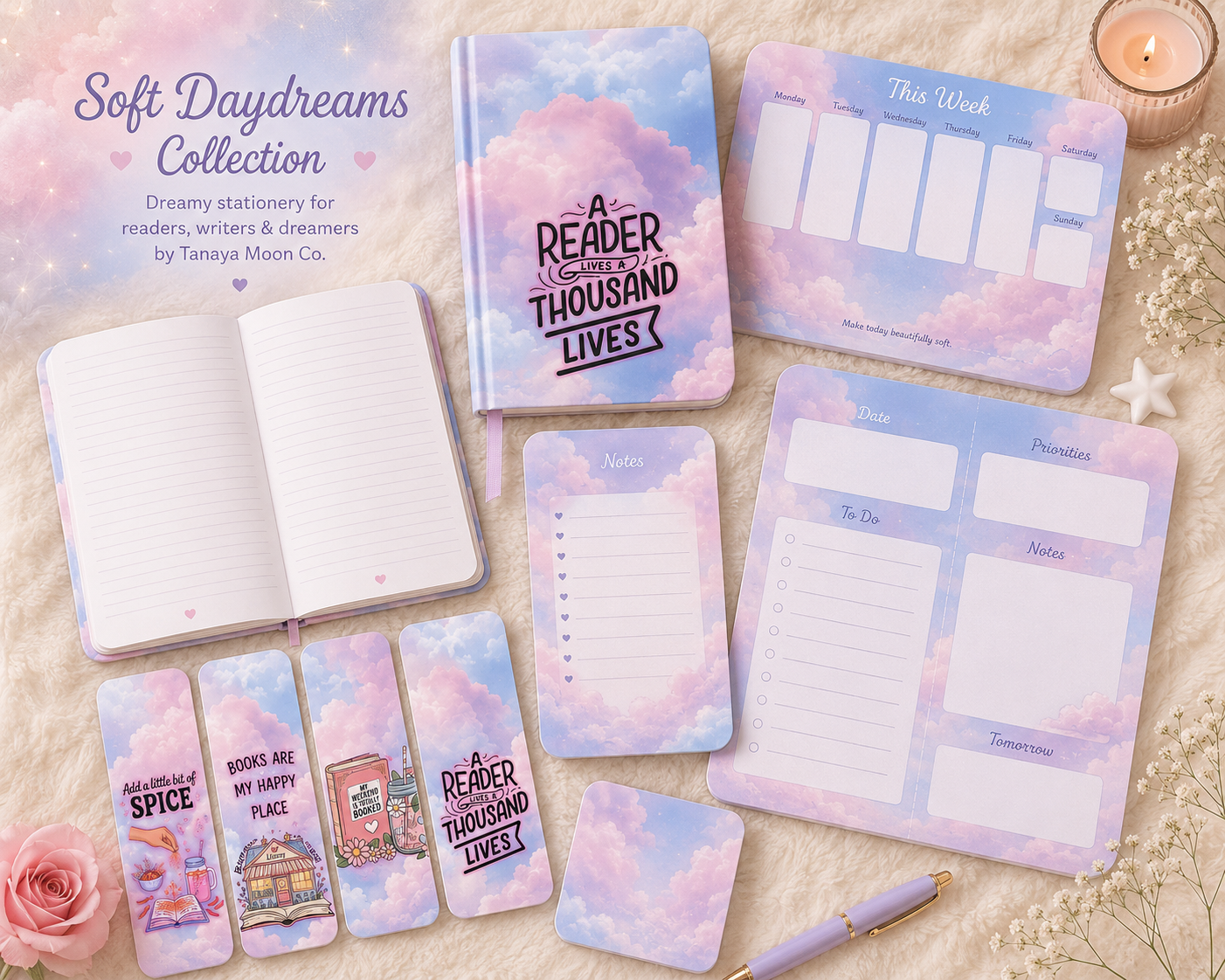 Soft Daydreams™ Collection | Cozy Pastel Cloud Stationery, Dreamy Journals & More