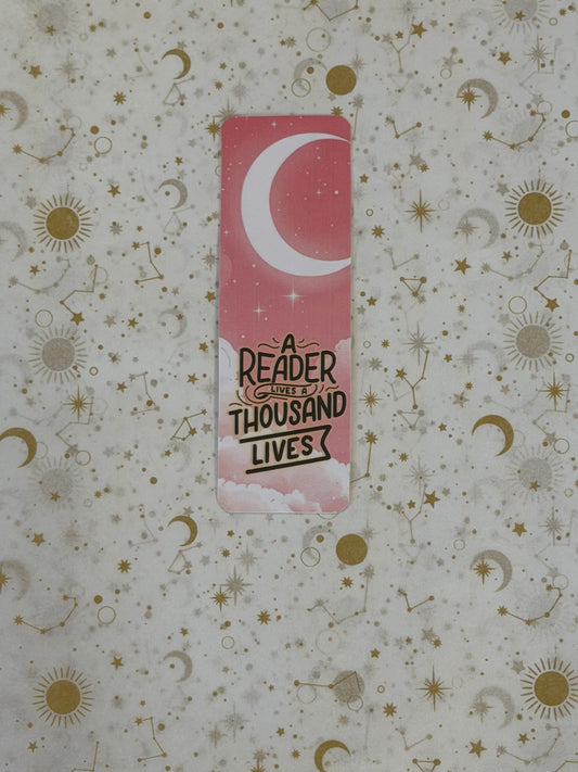 Sugar Moon Collection A Reader Lives A Thousand Lives Bookmark | Reader Gift | Book Lover Bookmark | Laminated Bookmark