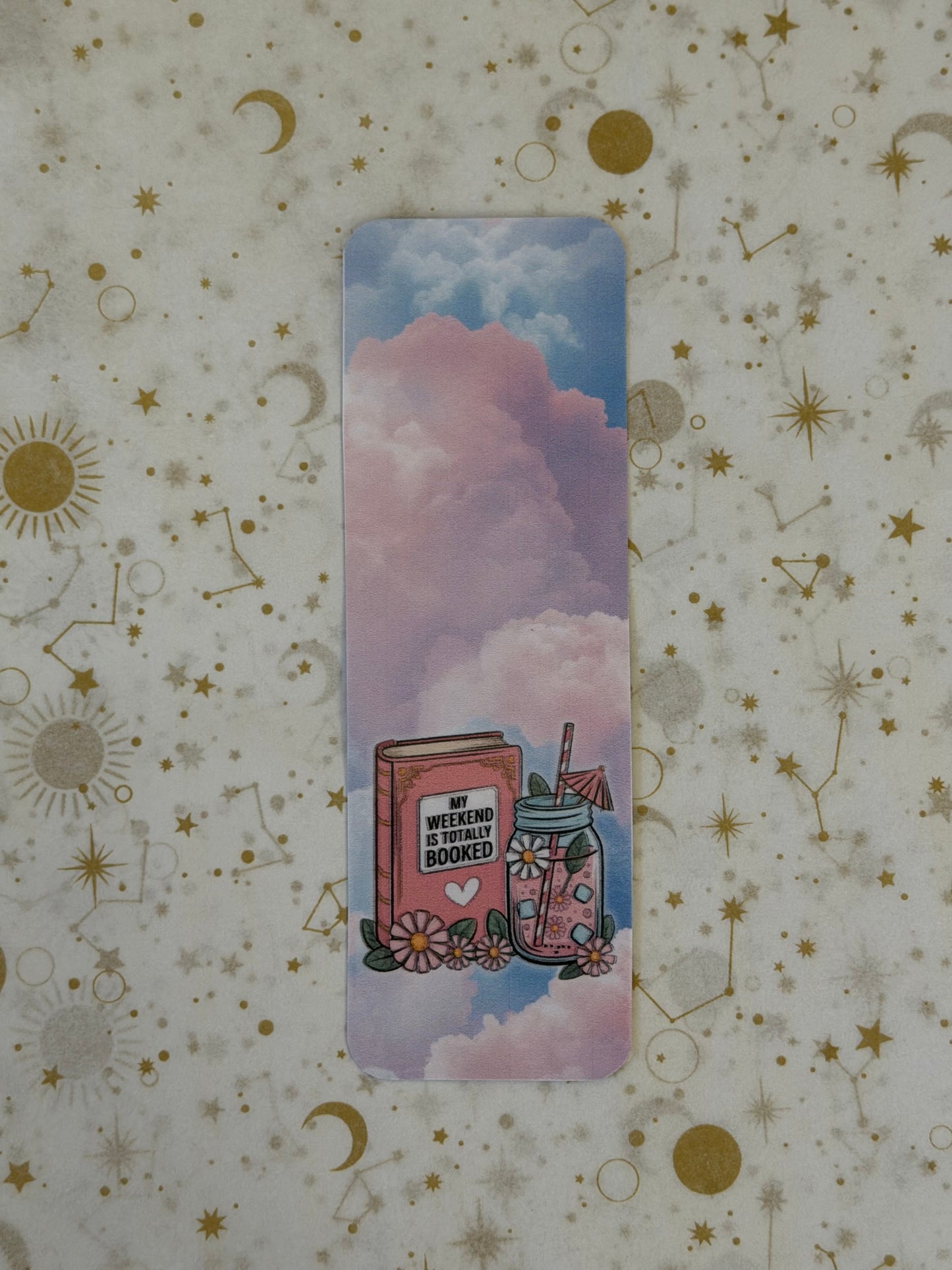 Soft Daydreams Collection My Weekend Is Totally Booked Bookmark | Book Lover Gift | Cozy Reader Bookmark | Laminated Bookmark