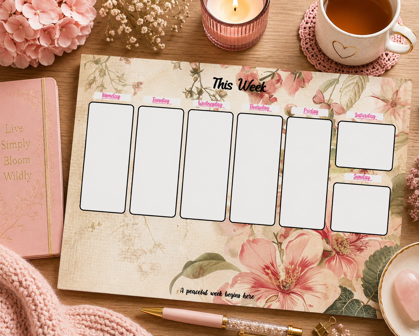 Soft Petals Weekly Planner Tear-Away Pad | Soft  Layout | 52 Sheets | Desk Planner | Gift for Her