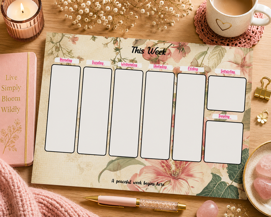 Soft Petals Weekly Planner Tear-Away Pad | Full  Layout | 52 Sheets | Desk Planner | Gift for Her (Copy)