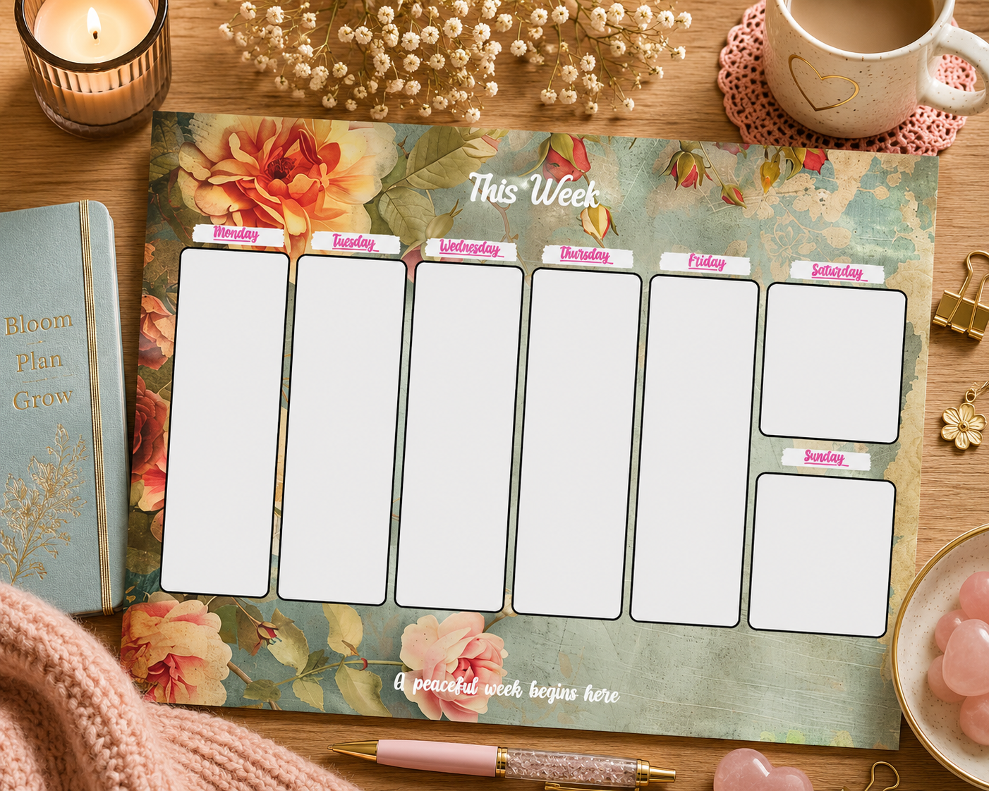 Sage Petals Weekly Planner Tear-Away Pad | Full Extended Layout | 52 Sheets | Desk Planner | Gift for Her (Copy)