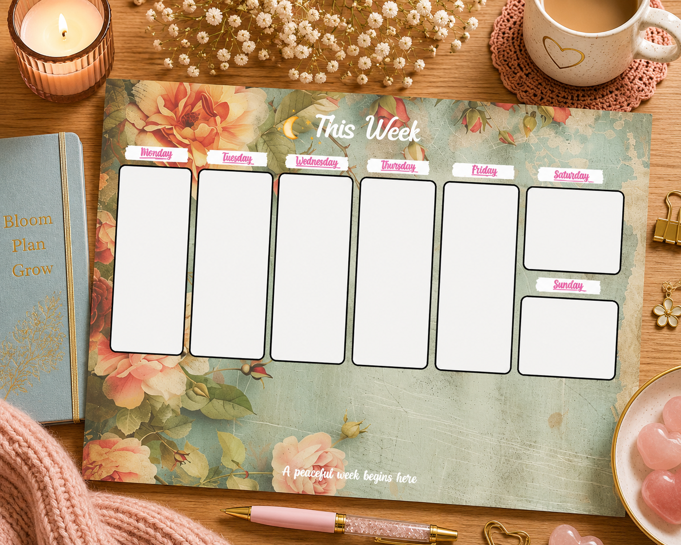 Sage Petals Weekly Planner Tear-Away Pad | Soft Layout | 52 Sheets | Desk Planner | Gift for Her