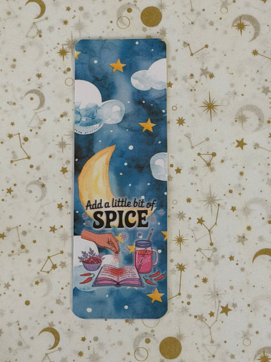 Moonlit Stardust Collection Add A Little Spice Bookmark | Celestial Bookmark | Moon and Stars Bookmark | Fantasy Reader Gift | Laminated Bookmark