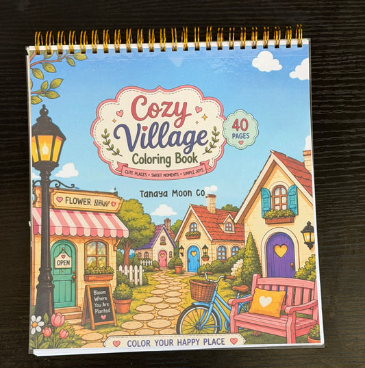 Cozy Village Coloring Book | Cottagecore Adult Coloring Book | 40 Pages | Spiral Bound | Cute Places Sweet Moments Simple Joys