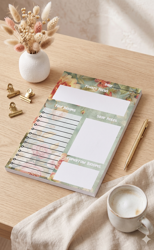 Sage Petals  Daily Planner Tear-Away Pad | 5.5x8.5 Desk Planner | To-Do List Notepad | Gift for Her | Tanaya Moon Collective