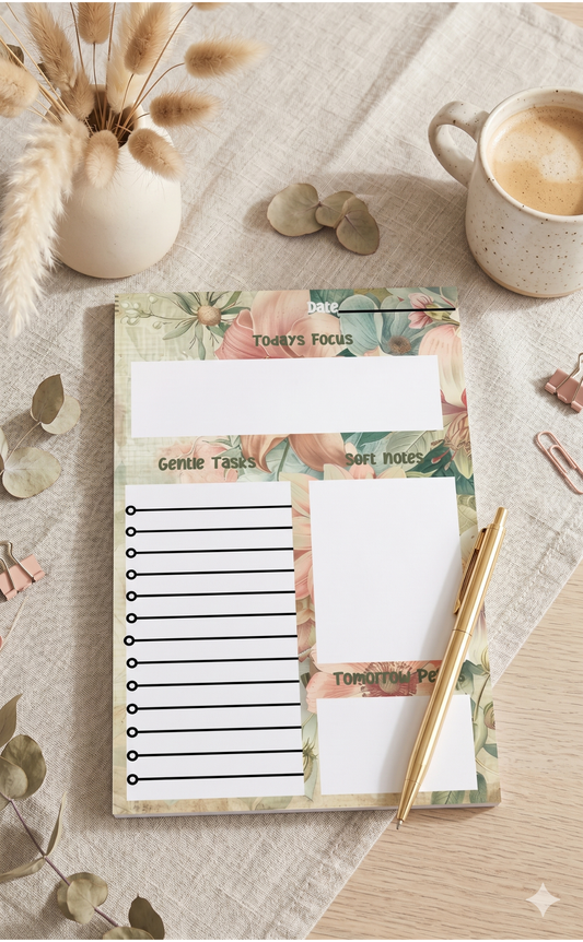 Soft Petals Daily Planner Tear-Away Pad | 5.5x8.5 Desk Planner | To-Do List Notepad | Gift for Her | Tanaya Moon Collective